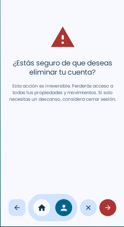 Pantalla de Eliminar Cuenta