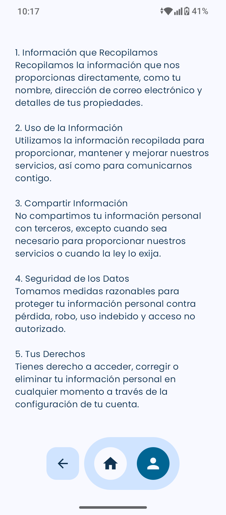 Pantalla de Términos